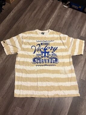 Blac Label Tan/Cream Striped Embroidered Studded Tee (TAGGED 6XL)